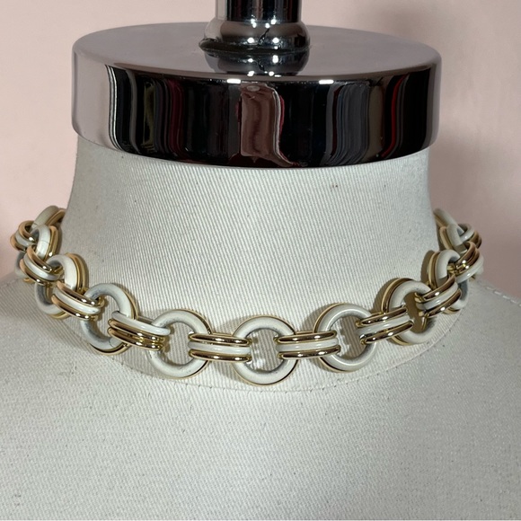 Vintage Trifari made in France 40 50 Retro Cream Gold Chain Chocker Necklace Set - Picture 5 of 17